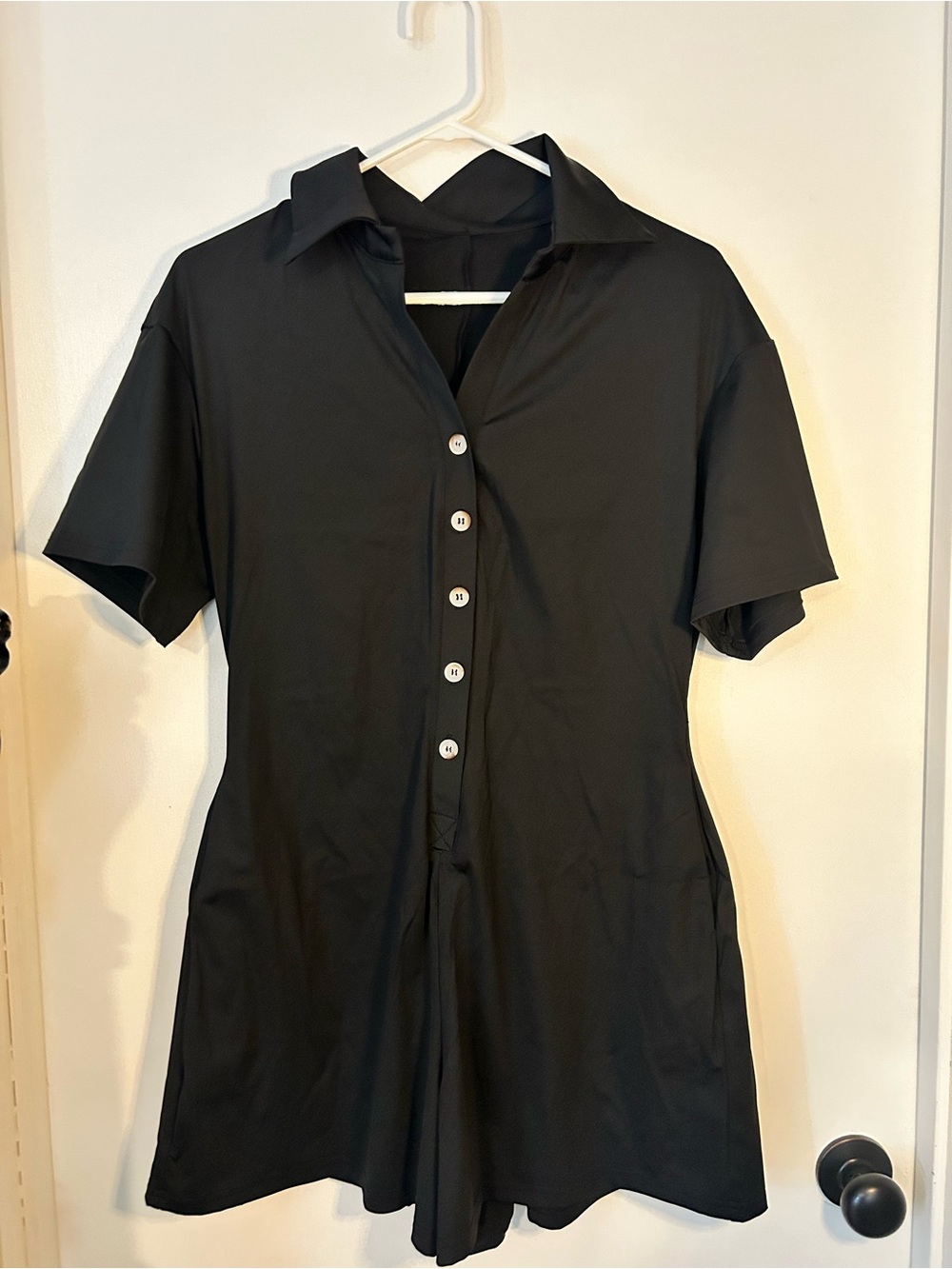 Black Short-Sleeve Button Romper